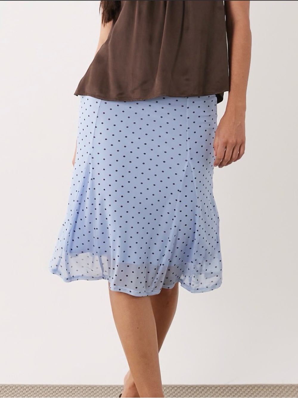 ASOS Light Blue Polka Dot Pencil Midi Skirt with Godets - Size Small - NWT
